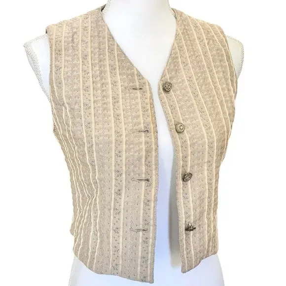Lizsport Vintage Tan Floral Brocade Vest Size 2P - Picture 1 of 5
